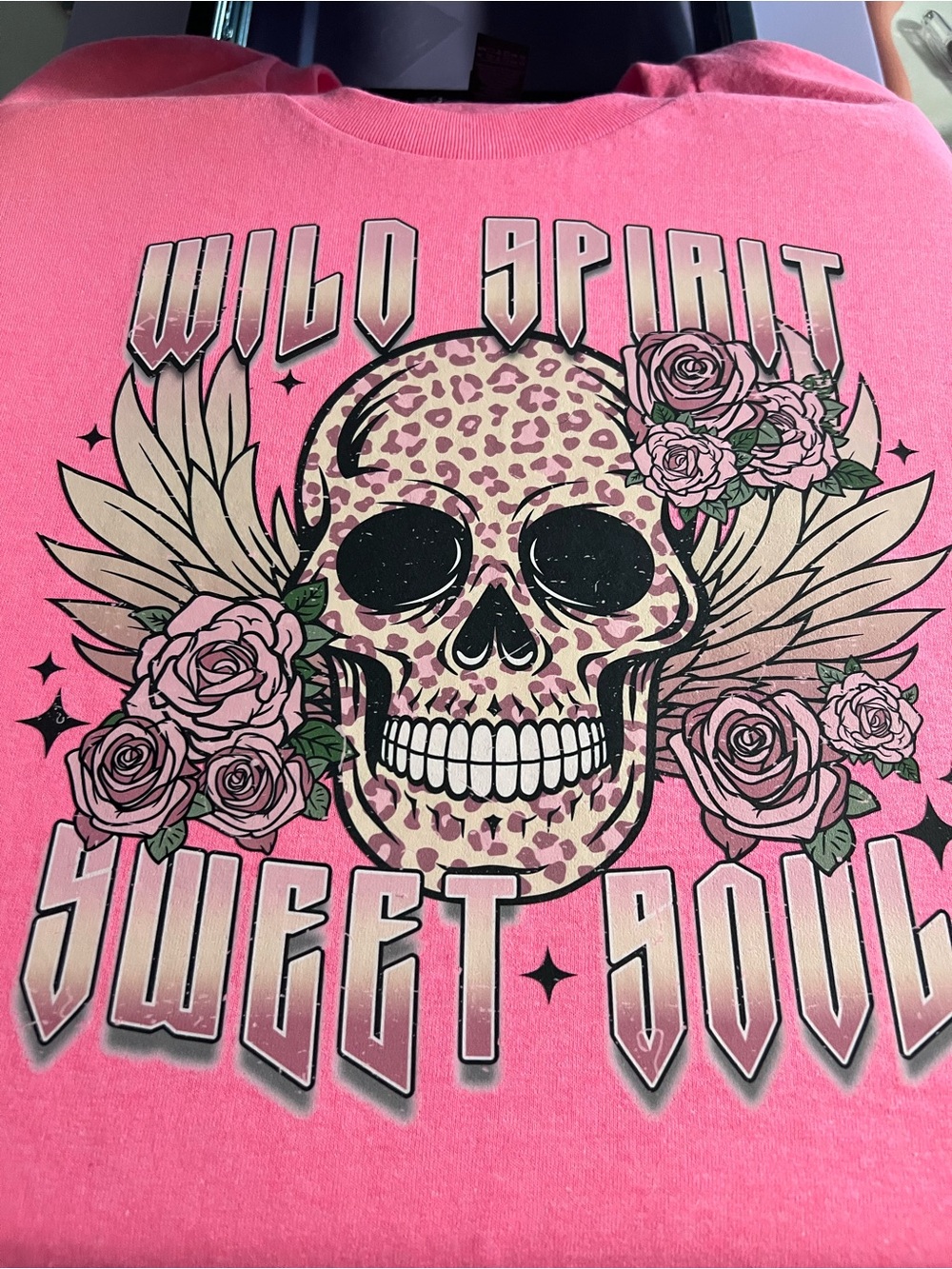 Wild Spirit Sweet Soul Pink Graphic Skull Tee